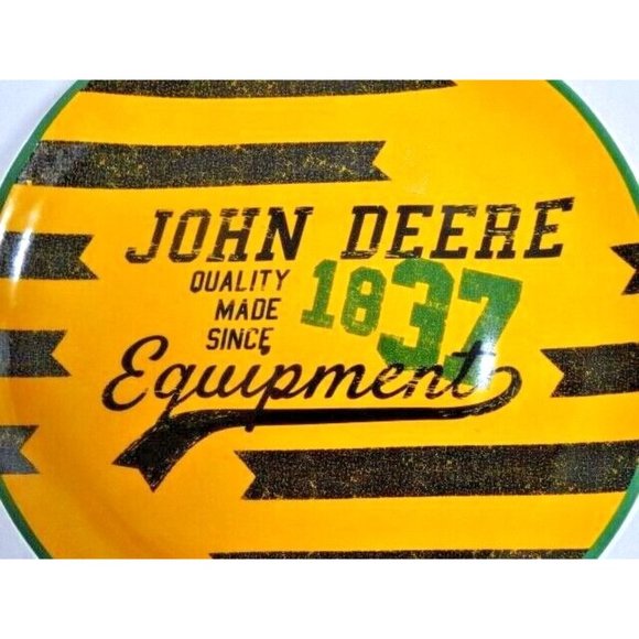 John Deere Equipment 1837 Tractor Dessert Salad Plate Yellow Black Stoneware 8" - Picture 2 of 3